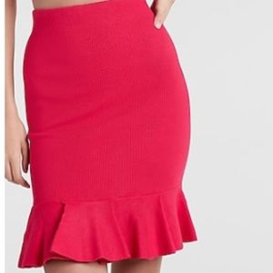 Express HighWaisted Pink Ribbed Body Contour Ruffle Sweater Skirt | Size S | NWT